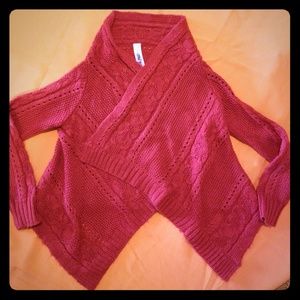 Red sparkly open draped cardigan